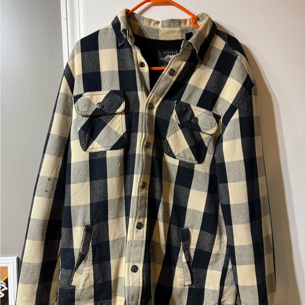 Harley-Davidson Black and Cream Plaid Shirt Jacket